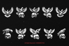 10 Bundle Dark Art Dove Standing on Skull Gothic Horror Product Image 6