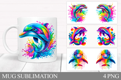 Rainbow Dolphin Mug Design. Colorful Dolphin Sublimation Product Image 1