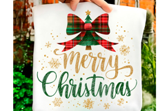 Merry Christmas Text Festive Christmas Tree Bow Holiday Png Product Image 5