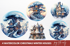 Watercolor Christmas Winter Houses Clipart Product Image 1