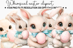 Whimsical Bunny Easter Clipart, Watercolor Easter Bunny PNG Product Image 1