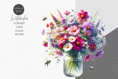 Bouquet of flower, Spring clipart, Summer sublimation, Bees Product Image 1