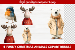 4 Funny Christmas Animals Clipart | Cute Holiday Animal PNG Product Image 1