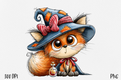 Halloween Fox PNG, Witch Animal Sublimation Clipart Product Image 1