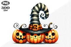 Halloween Cat And Pumpkin Sublimation - Clipart PNG Design Product Image 1