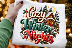 Cozy Winter Nights Snowy Cabin Christmas PNG Sublimation Product Image 3