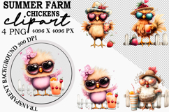 Summer Farm Chickens Clipart Watercolor PNG Product Image 1