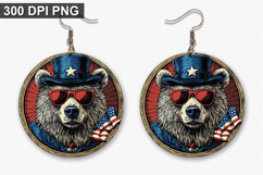 Bear Earring Sublimation PNG - 4th of July Earring Design Product Image 1