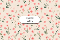 Pink Wildflower Seamless Pattern on Cream Background Art Product Image 1