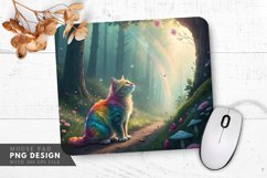 Enchanting Rainbow Cat Serene Forest Mouse Pad PNG Design Product Image 1