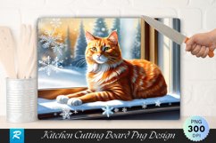 Frosty Windowsill and Ginger Cat Cutting Board Sublimation Product Image 1
