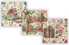 Floral Bookshelf Digital Paper, Watercolor Library Seamless Product Image 7