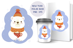 Merry Christmas clipart polar bear. New Year Product Image 1