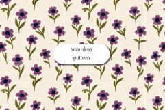 Purple Floral Seamless Pattern, Vintage Flower Repeat JPG Product Image 1