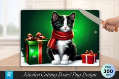 Tuxedo Kitten with Christmas Gift Box Cutting Board PNG Product Image 1