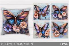 Butterfly Flowers Sublimation. Butterfly Pillow Sublimation Product Image 1
