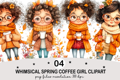 Whimsical Spring Coffee Girl Clipart Watercolor png Product Image 2