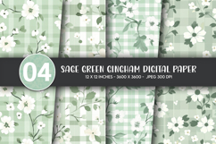 Sage Green Gingham Digital Paper Product Image 1