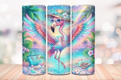 Tropical Flamingo 20 OZ Skinny Tumbler Wrap Sublimation Png. Product Image 4
