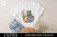 Cute Bascket. Grey Cat. Watercolor, print design PNG Product Image 2