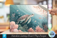 Serene Turtle Design with Pastel Marine Cutting Board PNG Product Image 1
