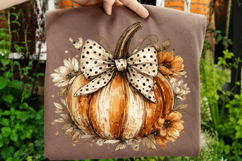 Rustic Polka Dot Bow Pumpkin PNG Design fall pumpkin png Product Image 4