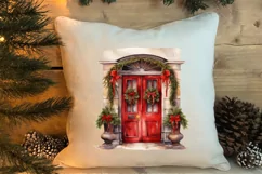 Christmas Door Watercolor Clipart, Christmas Door PNG Product Image 4