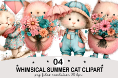 Whimsical Summer Cat Clipart Watercolor png Product Image 1