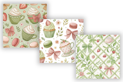 Coquette Matcha Strawberry Digital Paper, Seamless Kawaii Product Image 4