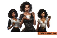 Watercolor Vintage Pin Up Black Coffee Clipart PNG Product Image 1