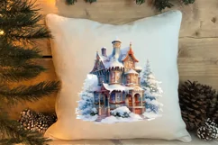 Watercolor Christmas Winter Houses Clipart Product Image 4