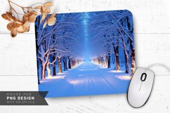 Peaceful Winter Park with Snow-Covered Benches Mouse Pad PNG Product Image 1