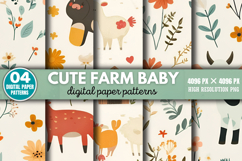 Cute Farm Baby Pattern Digital Paper Background PNG Product Image 1