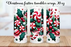Christmas festive Candy Cane Tumbler Wrap|Sublimation PNG. Product Image 1