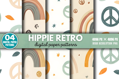 Hippie Retro Digital Paper Background Bundle PNG Product Image 5