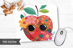 Trendy Apple with Sunglasses and Flowers Mouse Pad PNG Product Image 1