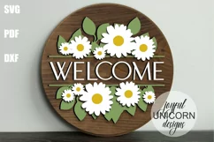 Daisies Welcome Sign SVG | Floral Door Hanger SVG Product Image 1