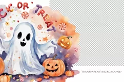 Trick or Treat, Halloween Lettering PNG, Ghost and Pumpkin Product Image 4