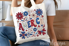 America PNG, Faux Embroidery Patriotic Flower Sublimation Product Image 4