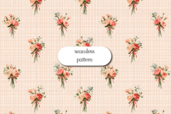 Peach Rose Bouquets Seamless Pattern on Soft Gingham Product Image 1