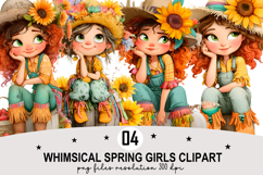 Whimsical Spring Girls Clipart Watercolor PNG Product Image 1