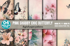 Pink Shabby Chic Butterfly Patterns PNG Product Image 1
