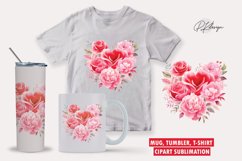 Watercolor vintage rose and heart valentine clipart Product Image 1