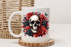 Gothic Floral Skull PNG Red Black Halloween Sublimation Product Image 3