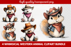 4 Whimsical Western Animal Clipart | Cute Cowboy Animals PNG Product Image 1