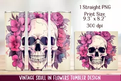 Vintage Skull in flowers Tumbler wrap. Design Sublimation. Product Image 5