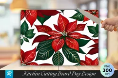 Poinsettias and Leaves Elegant Christmas Cutting Board PNG Product Image 1