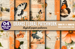 Orange Floral Patchwork Collages Sheets Digital Paper PNG Product Image 1
