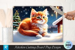 Christmas Star Gaze Kitten on a Snowy Cutting Board PNG Product Image 1