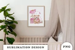 Watercolor Valentine Cute Teddy Bear PNG Product Image 4